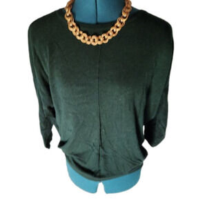 P050. WE Fashion Forest Green Sweater with wide crew neck and 3/4 sleeves  |S